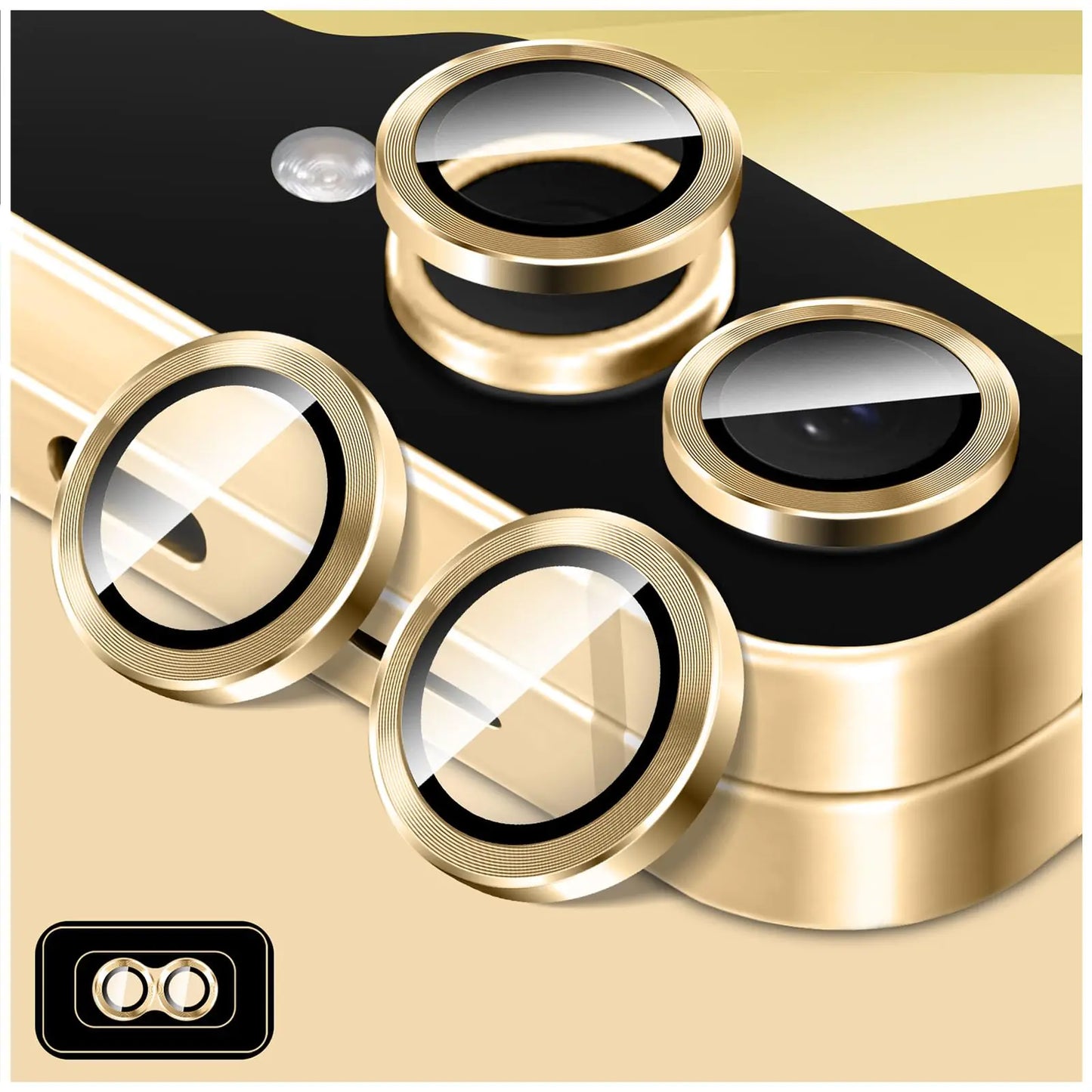 Kucheed Camera Lens Protector Tempered Glass Camera Cover Screen Protector Automatic Alignment Individual Metal Rings Bling Phone Accessories