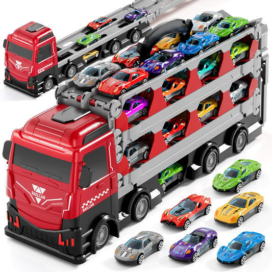 Ci Vetch 78-Inch Cars Trucks Toys for Toddler 1-3 2-4 3-5 4-7 Years Old Boys Kids Transport Truck Toys with 24 Pcs Die-Cast Cars Toys Gifts for 3 4 5 6 Year Old Boys Toddler Boy Toys Ages 3-5 4-7