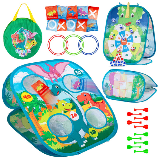 Chuchik Dinosaur/Unicorn 5in1 Animal Bean Bag Toss Game Toy Outdoor Games for Kids Gift for 3 Year Old Boy Toys Birthday Outside Toys for Toddlers 2-4 3-5 4-6 Cornhole Ring Yard Games for Kids