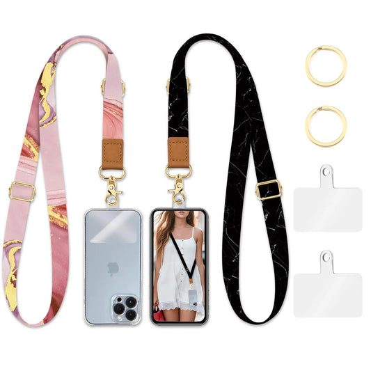 Yonlevres Phone Lanyard Crossbody Phone Strap Marble Cell Phone Lanyards for around the Neck Strap Adjustable 2 Pack iPhone Lanyard for Women Multifuctional Keys Case ID Badges Phone Accessories